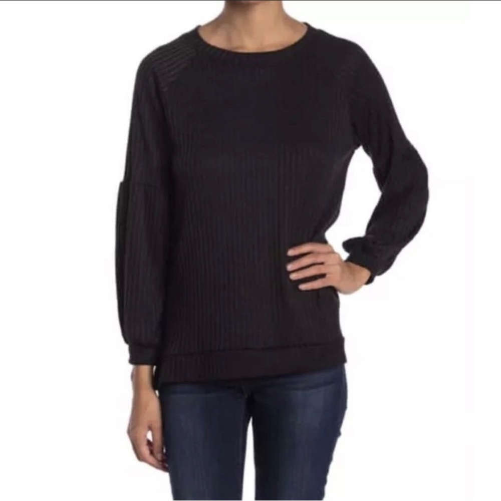 Black Sweater, Lantern Raglan Sleeve, Status by Chenault, Ribbed Black Sweater